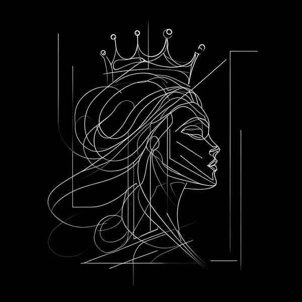 dessin-de-ligne-abstraite-d-une-reine-noire-sur-un-fond-noir